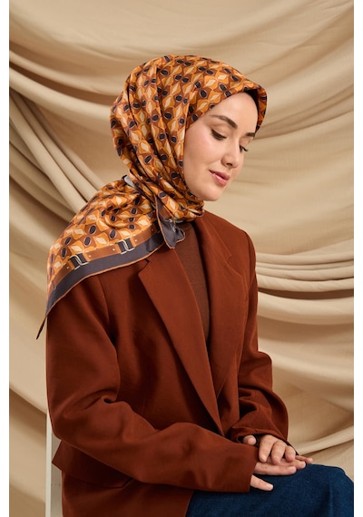 Silk Home Twill İpek Eşarp 11481-26 Lacivert, Taba, Turuncu, Bej