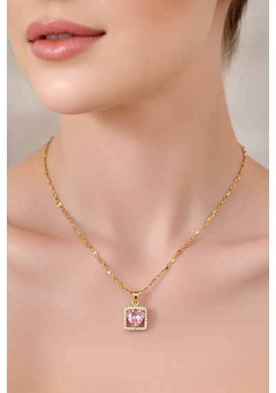 Rose Aura Işıltılı Kalp Taş Kolye Çok renkli