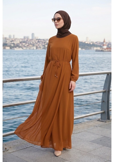 Armine Trend Kolları Lastikli Astarlı Elbise A.kahve 25yt927 Açık Kahverengi