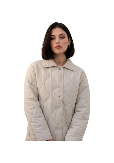 Kadın Desenli Çıtçıtlı Çift Cepli Oversize Kapitone Ceket-391 Taş