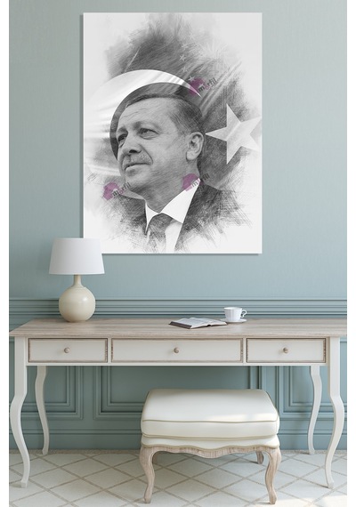 Recep Tayyip Erdoğan Başkan Erdoğan Karakalem Efektli Rte Kanvas Tablo 7 Farklı Ölçü