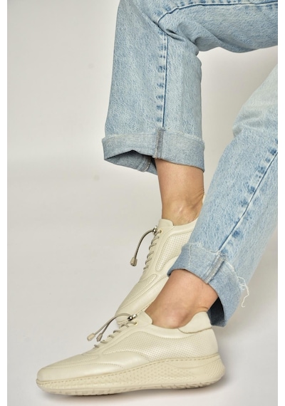 Fox Shoes Y999255803 Bej Hakiki Deri Kadın Spor Ayakkabı Sneakers Bej