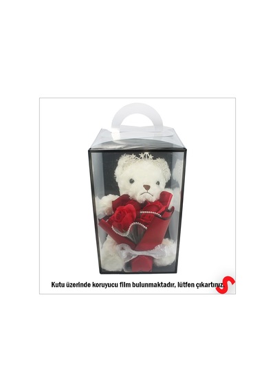 Pvc Kutulu,pelüş Ayıcıklı Ve Metal Taçlı Çiçek Buketi 28cmx18cm Renkli