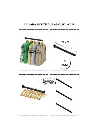 Duvara Monte Askılık 40 Cm Düz Askı Rafı Mağaza Ev Depo Askı Standı 3 Adet Diğer