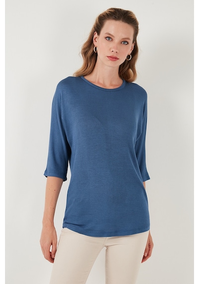Lela Truvakar Kol Bisiklet Yaka Basic Pamuklu Bayan Bluz 5863589 Indigo