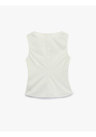 Koton Koton X Şahika Ercümen - Pamuklu Slim Fit Bisiklet Yaka Drape Detaylı Kolsuz Bluz Turuncu Desenli 6sak30148ew Koton Koton X Şahika Ercümen - Pamuklu Slim Fit Bisiklet Yaka Drape Detaylı Kolsuz Bluz Turuncu Desenli 6sak30148ew
