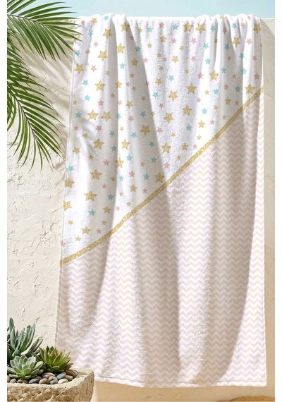 Yıldızlı Zigzag Çocuk Plaj Havlusu - Pastel Modern Havuz Deniz Hızlı Kuruyan Mikrofiber Havlu Çok Renkli