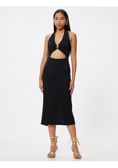 Koton Midi Halter Yaka Elbise Pencere Detaylı Deniz Kabuğu Detaylı Yırtmaçlı Siyah 4sak80037pk Koton Midi Halter Yaka Elbise Pencere Detaylı Deniz Kabuğu Detaylı Yırtmaçlı Siyah 4sak80037pk