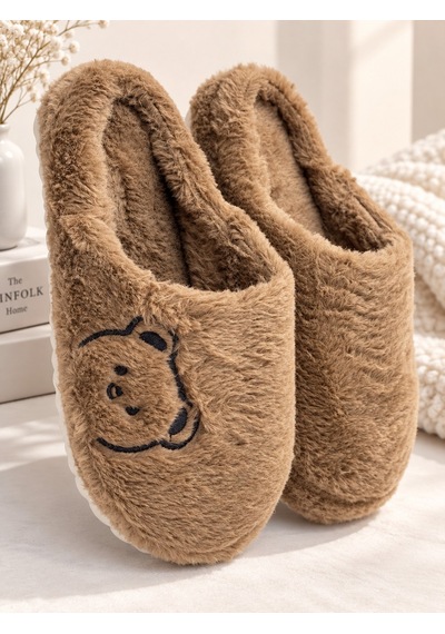 Modafrato Fluffy Ayıcık Desenli Kadın Ev Terliği Kışlık Yünlü Terlik Ses Yapmayan İçi Yünlü Günlük Rahat Terlik Siyah - Taba Modafrato Fluffy Ayıcık Desenli Kadın Ev Terliği Kışlık Yünlü Terlik Ses Yapmayan İçi Yünlü Günlük Rahat Terlik Siyah - Taba