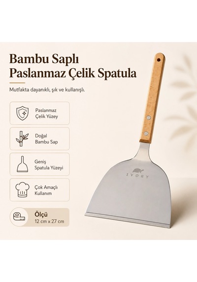 Bambu Saplı Paslanmaz Çelik Spatula Çok Renkli
