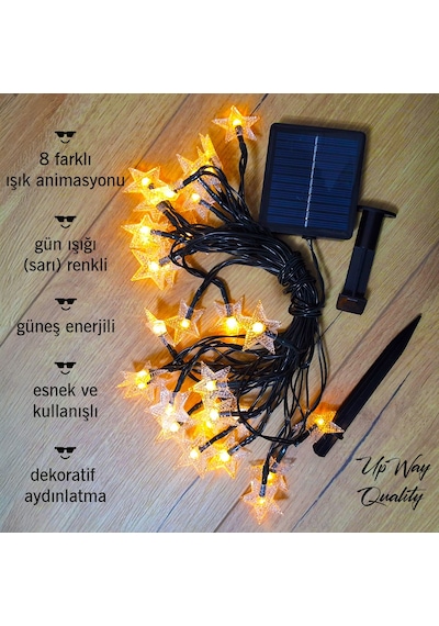 Upway Güneş Enerjili 30 Led Yıldız Dekoratif Işık Dış Mekan İçin Su Geçirmez Led 7m Gün Işığı