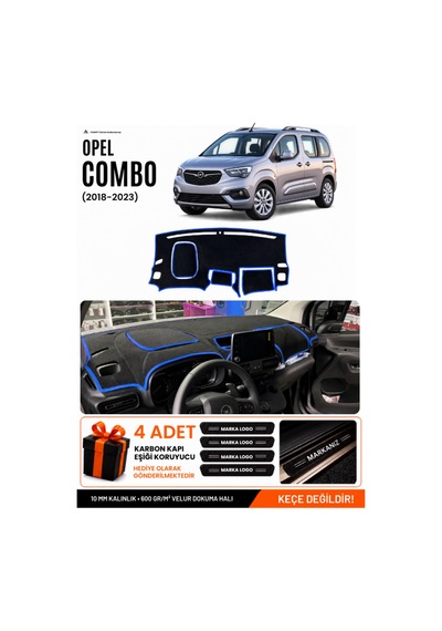 Opel Combo 2018-2023 Uyumlu Torpido Koruma, Torpido Örtüsü, Torpido Kılıfı - Siyah-mavi - Op009