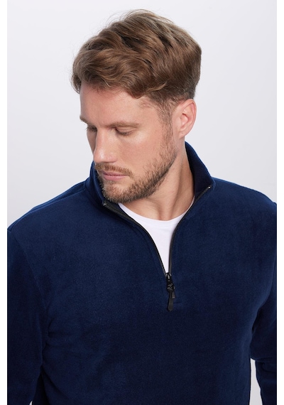 Tudors Unisex Standart Fit Rahat Kesim Tüylenme Yapmayan Soğuk Geçirmez Lacivert Dik Yaka Polar Sweatshirt-31929