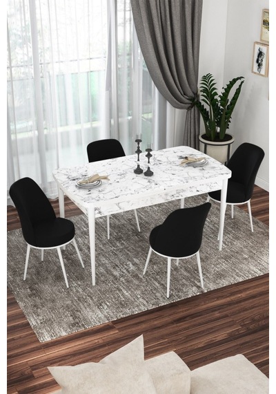 Canisa Concept Kor Serisi, 70x114 Açılabilir Mutfak Masa Takımı, Beyaz Mermer Masa, 4 Siyah Sandalye Masa Beyaz Mermer Desen 4 Siyah Sandalye Canisa Concept Kor Serisi, 70x114 Açılabilir Mutfak Masa Takımı, Beyaz Mermer Masa, 4 Siyah Sandalye Masa Beyaz Mermer Desen 4 Siyah Sandalye