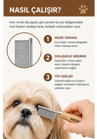 Artero Buddy Mini Kedi Köpek Göz Ve Yüz Çevresi Çapak Temizleme Ve Tarama Tarağı