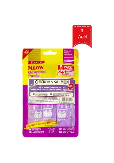 Freshy Meow Tavuklu Ve Somonlu Balıklı Krema Kedi Ödülü 60 Gr X 3 Adet