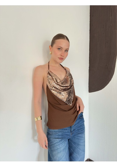 Verymoda Pullu Askılı Bluz D3079 Kahve Bakır