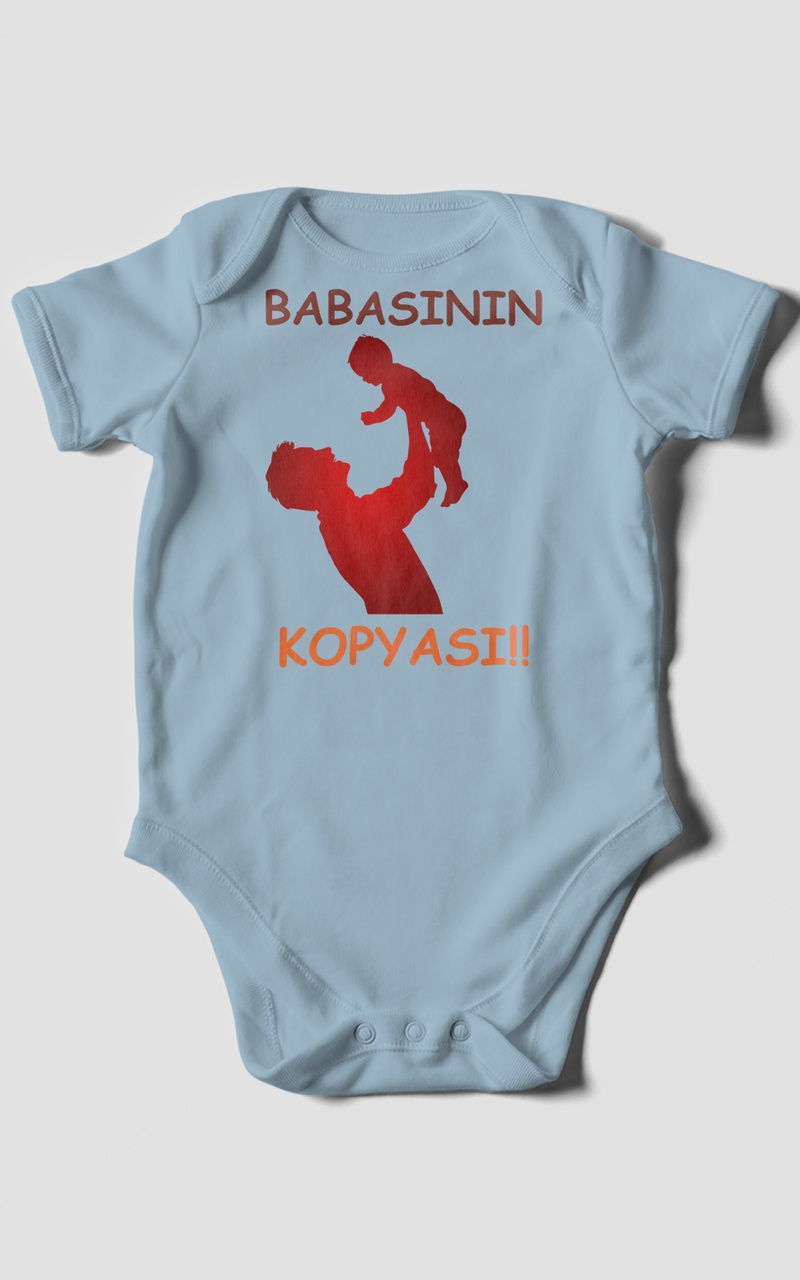 Babasının Kopyası Baskılı Bebek Zıbını Çıtçıtlı Body %100 Pamuk Kısa Kol Bebe Mavisi