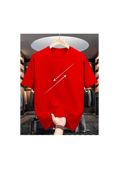 Medinenur Uçak Detaylı Basic T-shirt Kırmızı