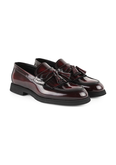 Libero L5919 Hakiki Açma Deri Erkek Loafer Ayakkabı - Püsküllü Klasik Model Bordo