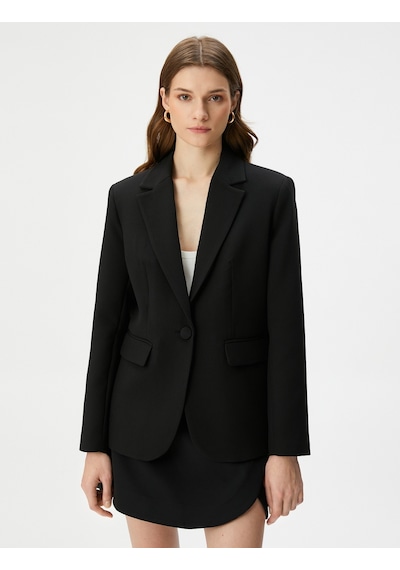 Koton Blazer Ceket Tek Düğmeli Kapaklı Cepli Siyah 4sak50010uw 4SAK50010UW999 Siyah
