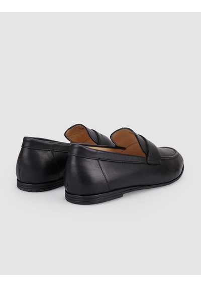%100 Hakiki Deri Siyah Kadın Loafer Siyah