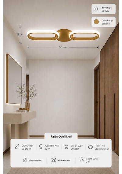 Hilton 2'li Led Plafonyer Avize Beyaz Işık Eskitme