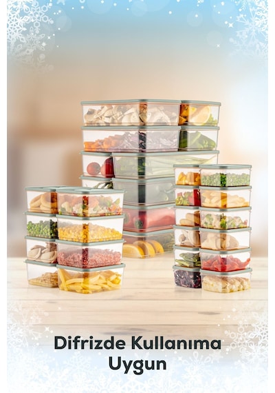 Vienev Buzdolabı Düzenleyici Organizer Mikrodalgaya Uygun Difriz Saklama Kabı Mint 30 'Lu Mint