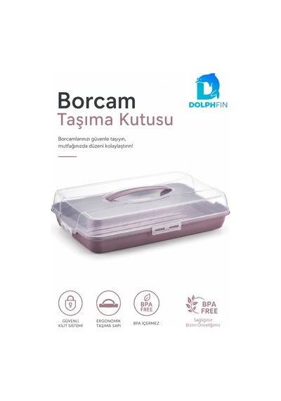 Kapaklı Borcam Taşıma Kutusu Kilitli Saplı Kek Börek Pasta Ve Fırın Kabı Taşıma Kabı Çok Renkli