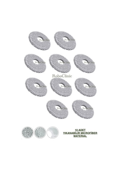 Roborock Q Revo C Robot Süpürge Uyumlu Yedek Microfiber 10 Adet Mop Paspas
