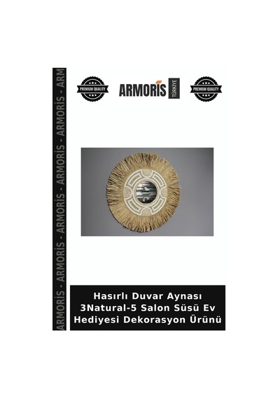 Hasırlı Duvar Aynası 3natural-5 Salon Süsü Ev Hediyesi Dekorasyon Ürünü Naturel