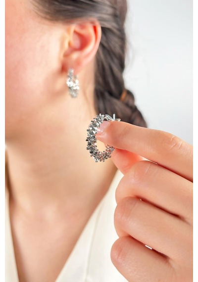 Halka Tırtıklı Küpe 2cm - Gümüş çok renkli