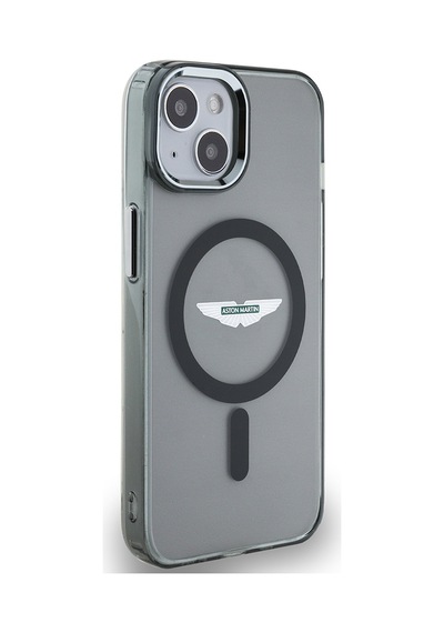 Apple Uyumlu iPhone 14 Kılıf Aston Martin Lisanslı Magsafe Iml Baskı Logolu Metal Düğmeli Kapak Siyah