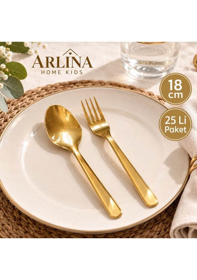 25 Kişilik Gold Plastik Çatal-kaşık Seti 50 Parça Gold - Krem