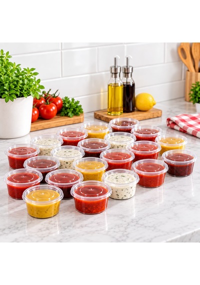 25 Adet Kapaklı Sosluk Saklama Kabı Şeffaf Mini Sos Kabı Et Kemik Suyu Ve Buzluk Kabı