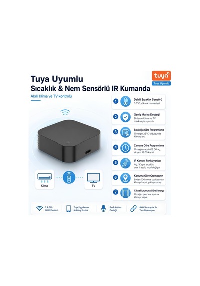 Tuya Uyumlu Dahili Sıcaklık Ve Nem Sensörlü Wifi Ir Kumanda Wak-02p Genel