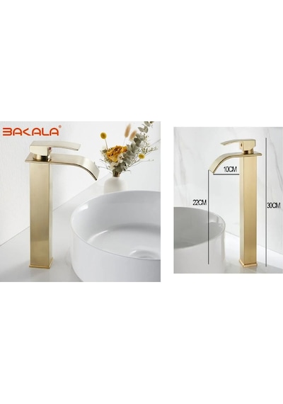 Banyo Çanak Lavabo Bataryası Mat Gold Renk Şelale Model