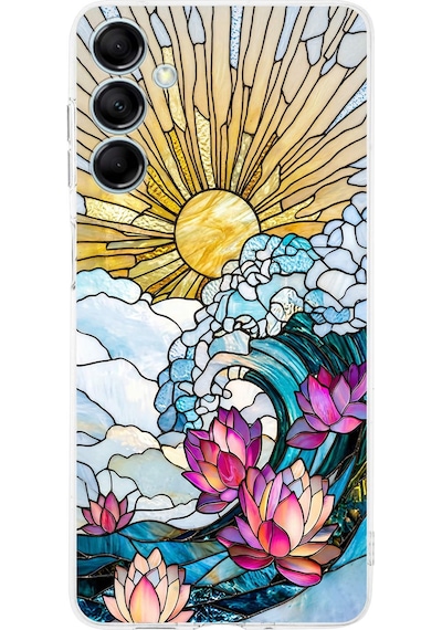Printify Samsung Galaxy M15 İle Uyumlu Vitray Okyanus Sabahı Tasarımlı Şeffaf Silikon Kılıf Şeffaf