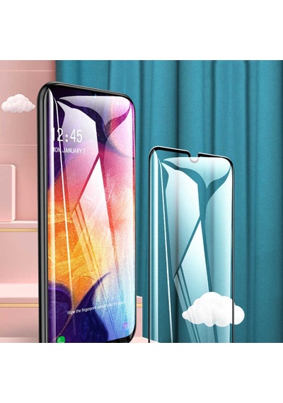 Samsung Uyumlu Galaxy A20S Zore Kenarları Kırılmaya Dayanıklı Cam Ekran Siyah