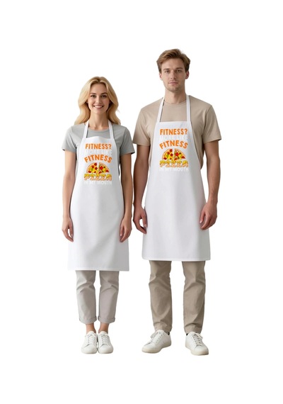 Unisex Mutfak Aşçı Önlüğü Pizza Baskılı Komik Tasarım Mizah Desen Beyaz