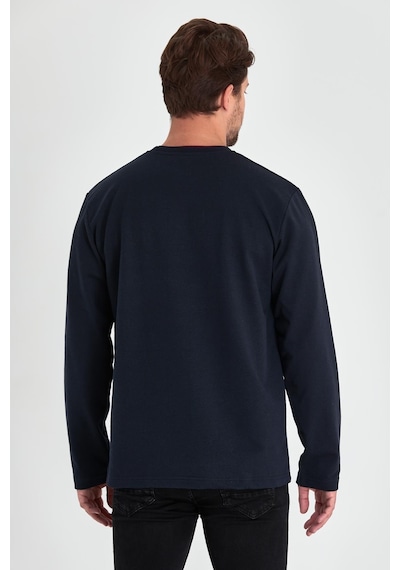 MMetalic Erkek Lacivert Çift Bisiklet Yaka Baskı Detaylı Standart Rahat Kesim Sweatshirt Lacivert
