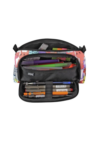 Jacbag Prıme Xl-lastik Ayraçlı İki Bölmeli Kalem Kutusu Sarı Kedi Genel
