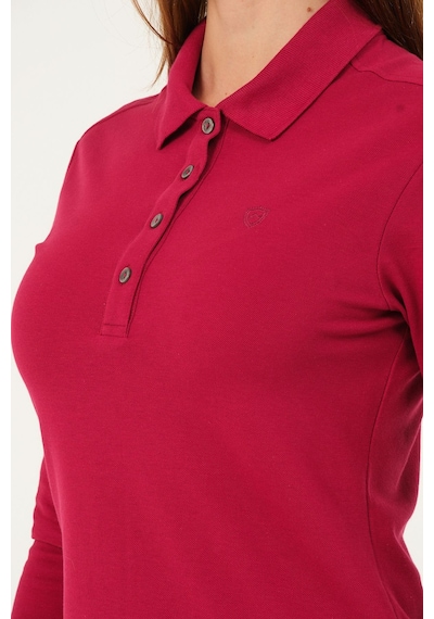 Msw Kadın Uzun Kollu Regular Fit Polo Yaka T-shirt Açık Bordo