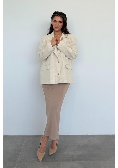 Bej Keten Blazer Kadın Ceket Mg2443 Bej