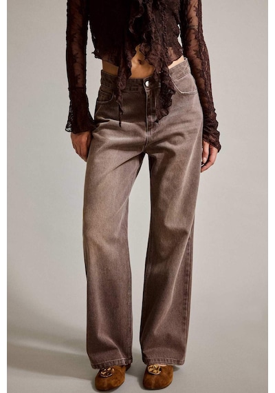 Defacto Wide Leg Geniş Bol Paça Jean Pantolon G2906ax25aubn336 Kahve