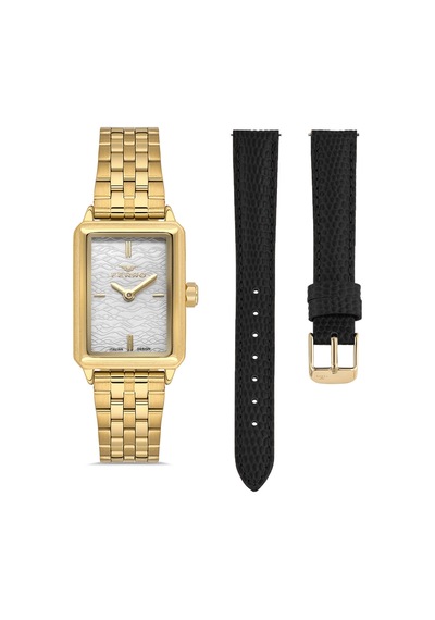 Ferro Fl21626awt-b Quartz Çift Kordonlu 22 Mm Kadın Kol Saati Altın