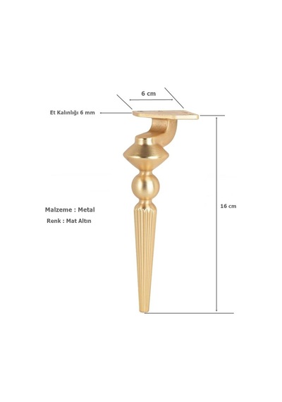 Tuva Lüx Metal Ayak 16 Cm Mat Altın Mobilya Koltuk Ayağı