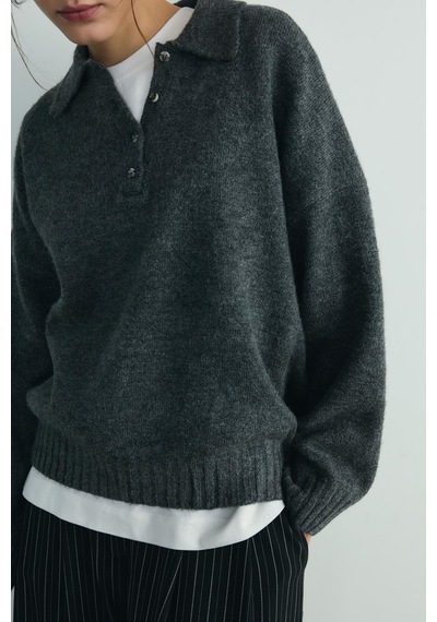 Suud Collection Füme Rani Polo Yaka Oversize Kazak