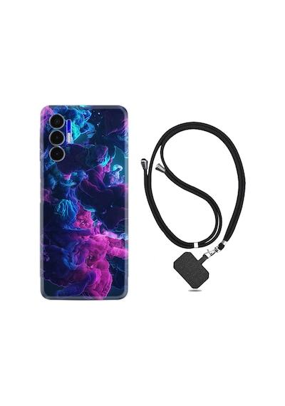 Tecno Pova 3 Kılıf İpli Boyun Askılı Desenli Silikon Cloud Purple 1804