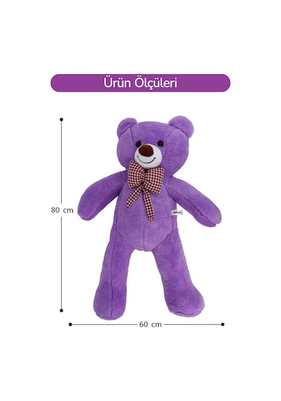 80 Cm Büyük Boy Yumuşak Papyonlu Oyuncak Ayıcık Mor
